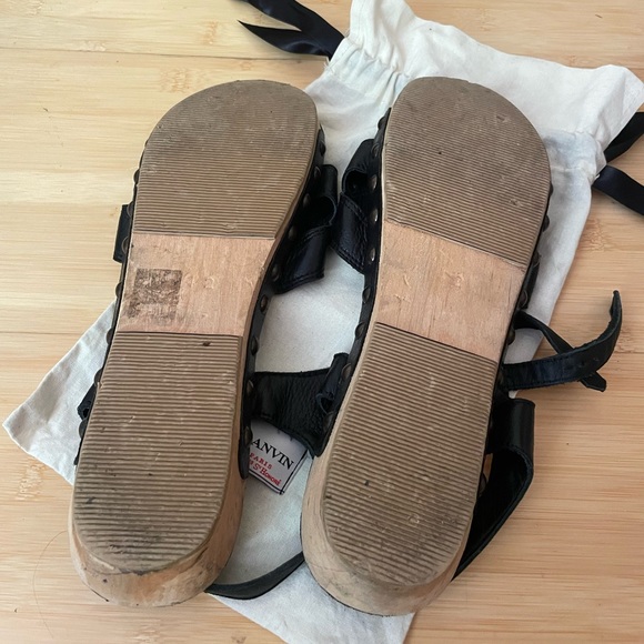 LANVIN Sandals Wood Block and Leather sz 11 - Picture 3 of 3